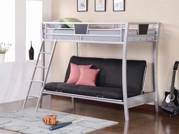 Futon Bunk Bed: Geometric Guardrail Inserts Silver Metal