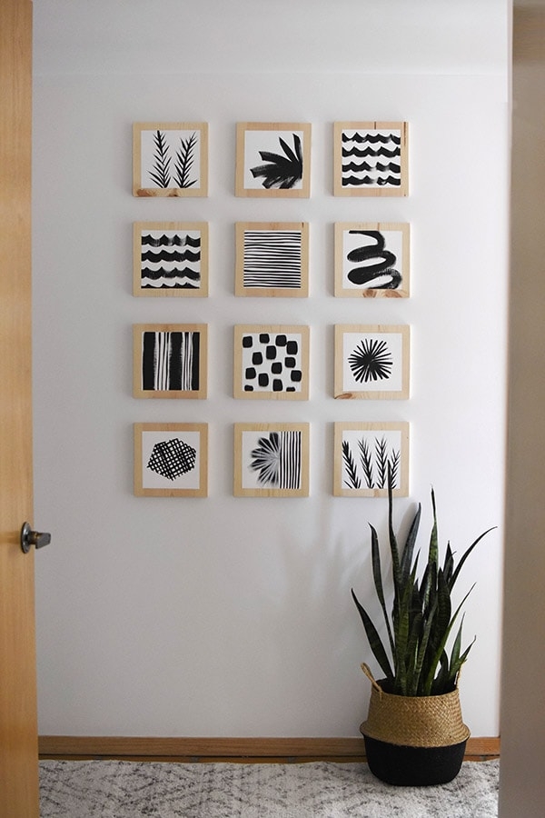 Gallery Wall Twelve Piece Grid Ink Wash Motifs Entryway