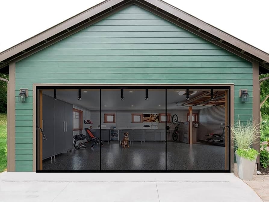 Garage Screen Triple Panel Mesh Weighted Hem Hands Free