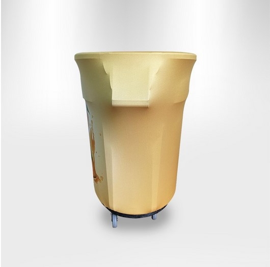 Garbage Can Cover: Sand Tan Handle Protrusions Form Fitting Wrap
