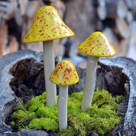 Garden Decor: Glossy Yellow Caps Multi Colored Speckles