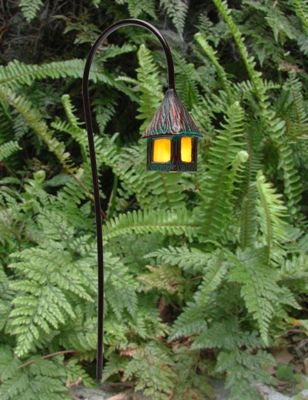 Garden Lantern: Bark Texture and Shepherd Hook Path Light Decor