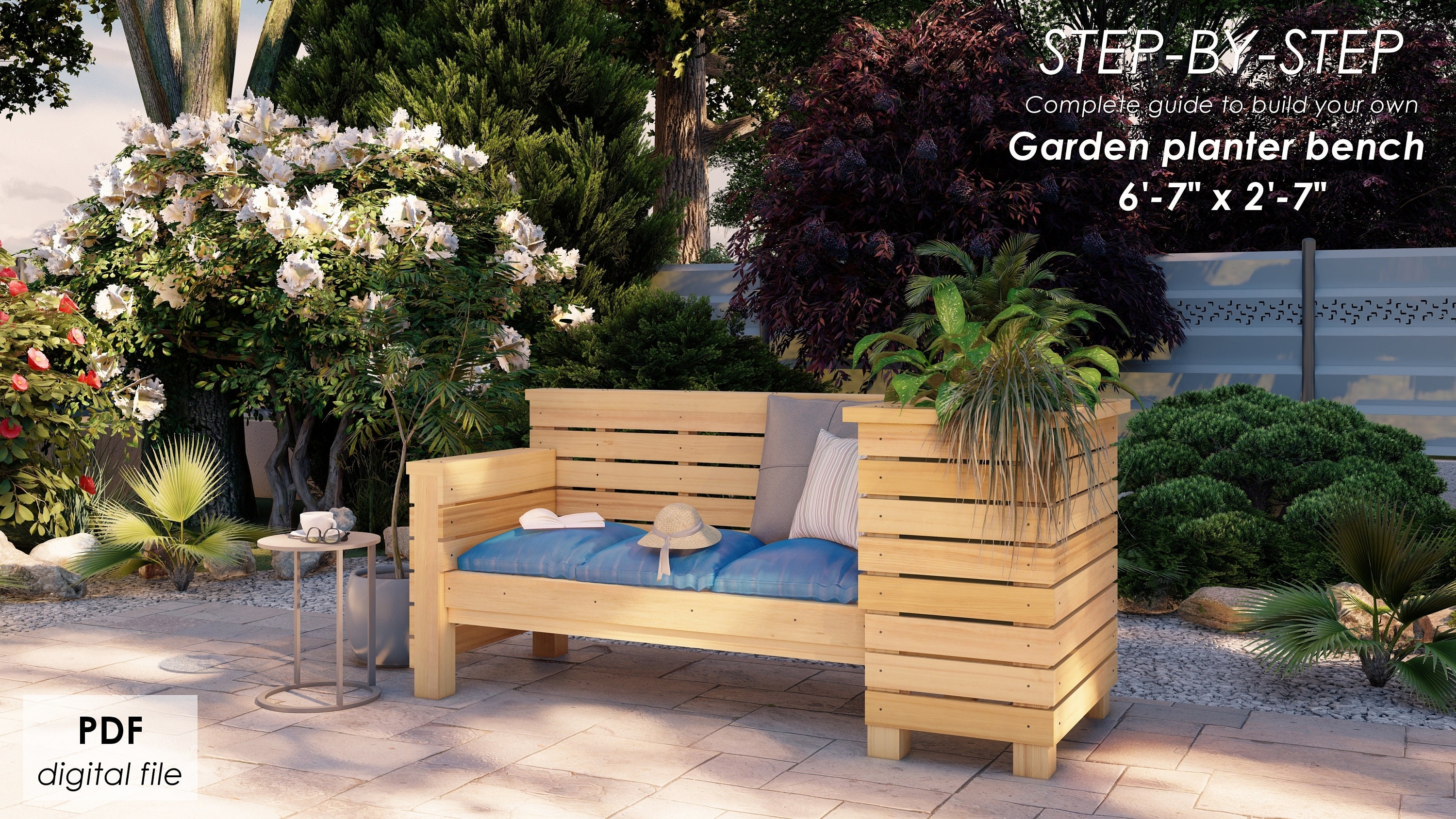 Garden Planter Bench with Honey Wood DIY Garden Seating