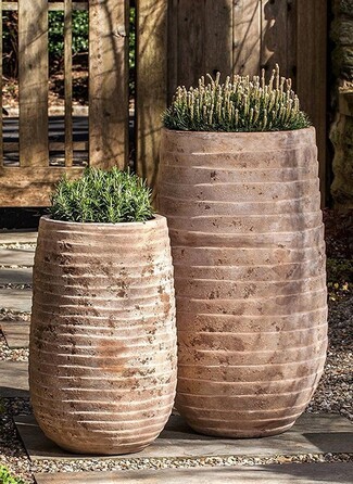 Garden Planter with Horizontal Ribbing Tall Textured Garden Urns
