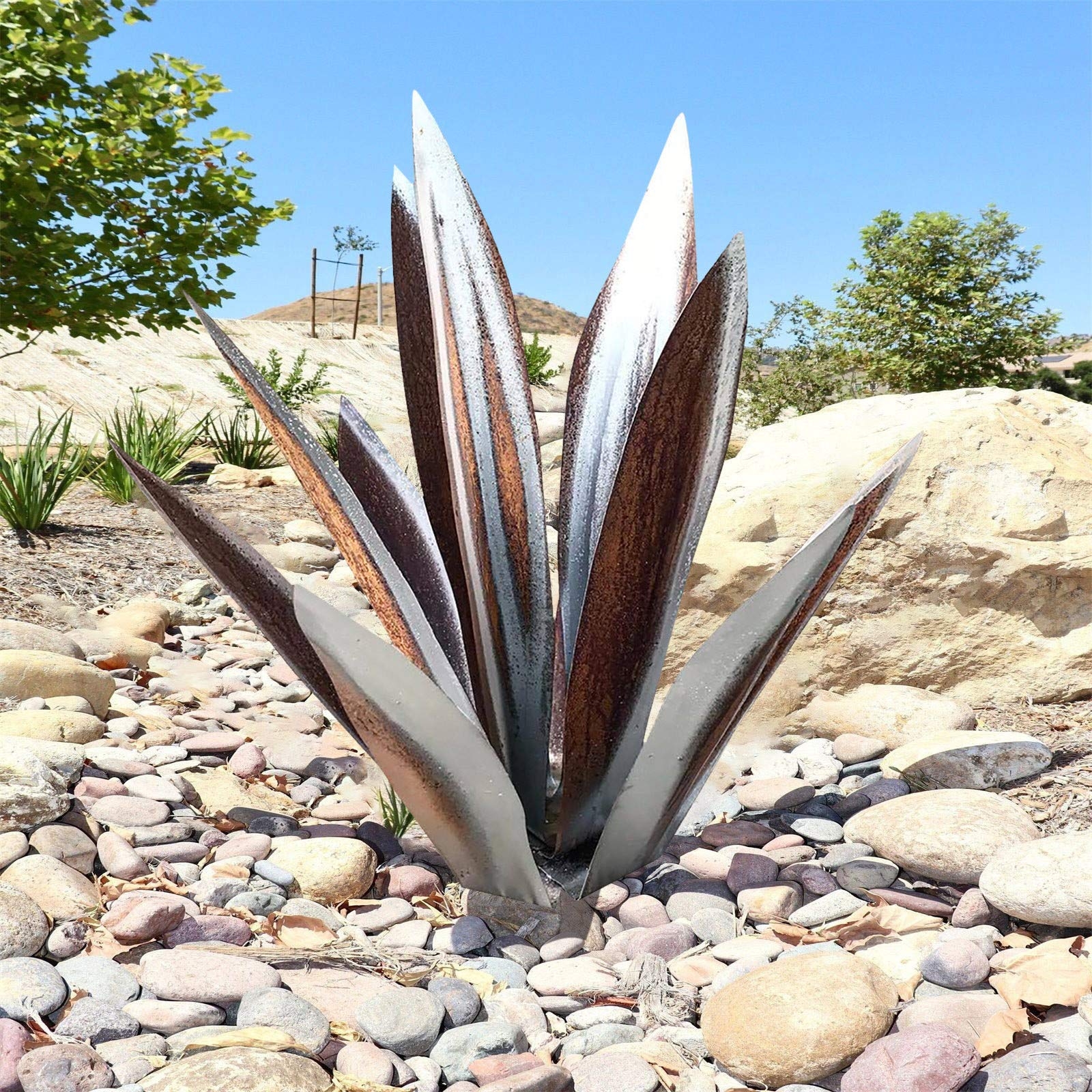Garden Sculpture: Bicolored Finish Rustic Desert Landscape Art