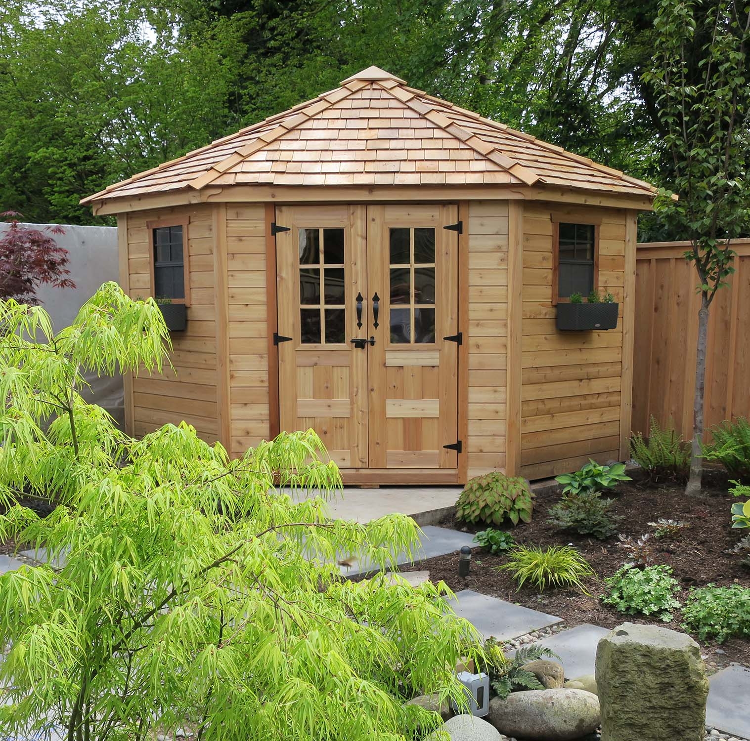 Garden Shed: Five Sided Shape and Five-Sided Wooden Outbuilding