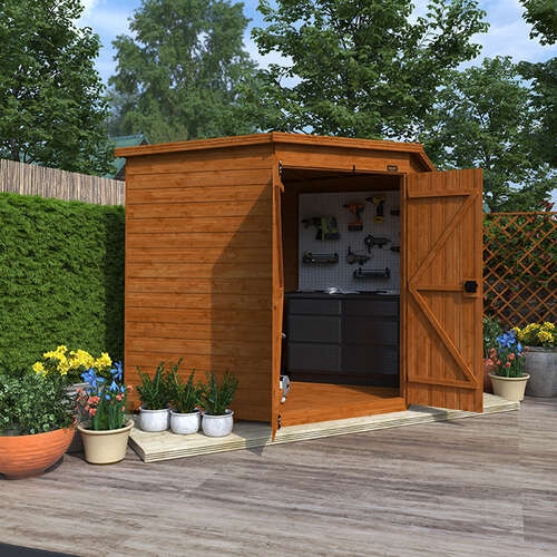 Garden Shed: Pegboard Interior Corner Garden Workshop Design