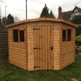 Garden Shed: Space Saving Shed with T-Hinges and Honey Brown Wood