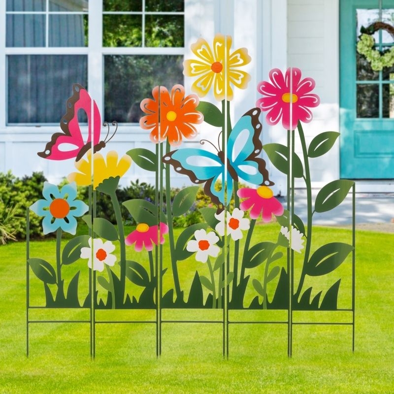 Garden Stake: Five Panel Frame Butterfly Garden Screen Art