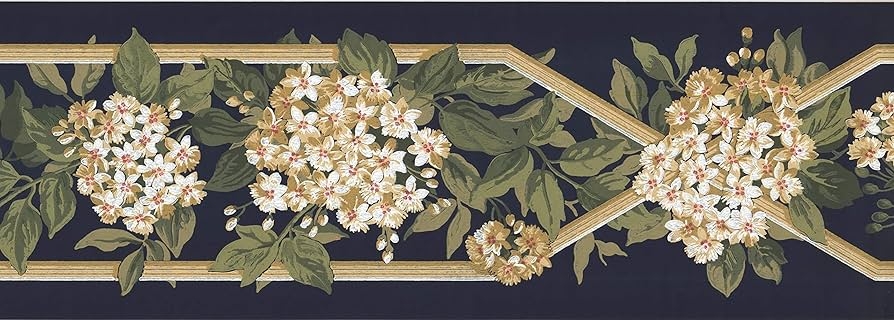 Geometric Trellis Wallpaper Border; Classic Botanical Wall Trim