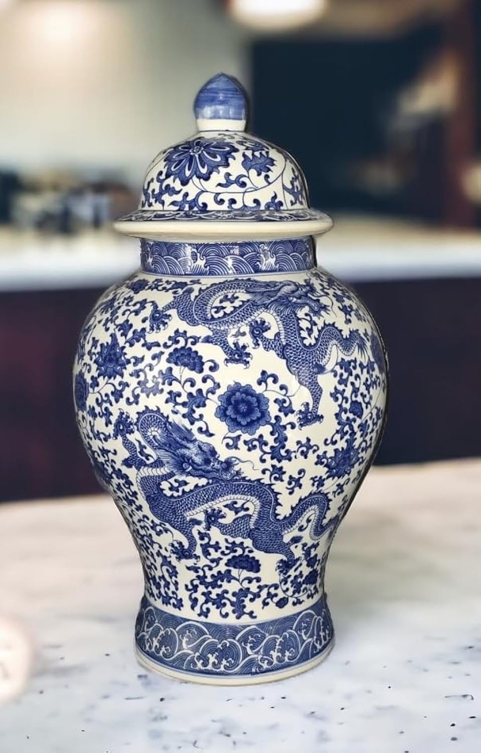 Ginger Jar with Dragon Motif and High Gloss Finish