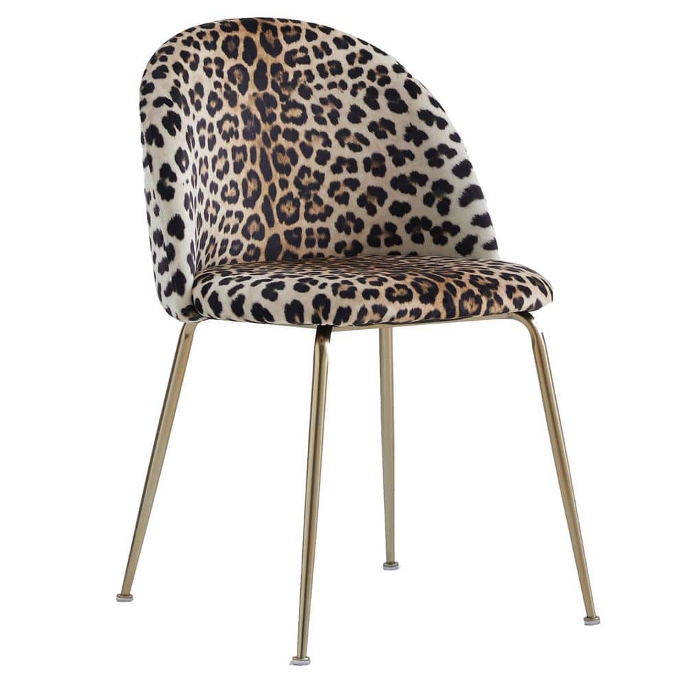 Glam Dining Chair in Leopard Print Velvet Gold Legs