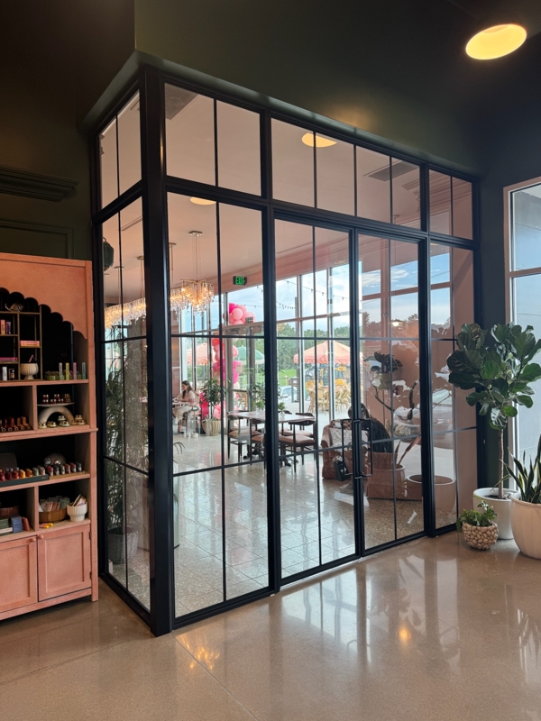 Glass Partition Wall: Matte Frame Grid Mullion Corner
