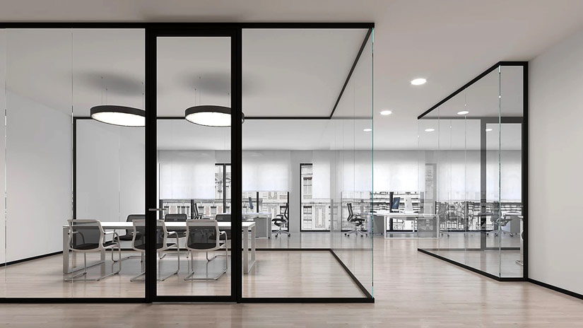 Glass Partition Wall: Metal Framed Open Office Layout