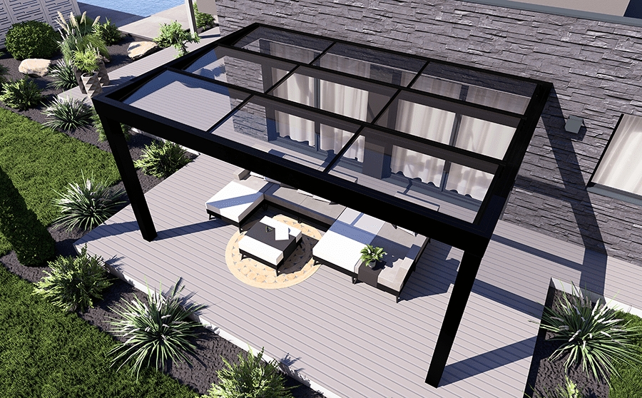 Glass Roof Pergola: Lean-To Design Glass Roof Deck Cover