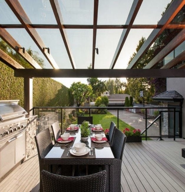 Glass Roof Pergola with Grill: Integrated Grill Station