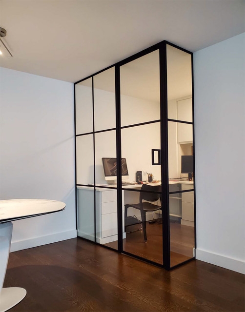 Glass Room Divider: Corner Enclosure Floor To Ceiling Design