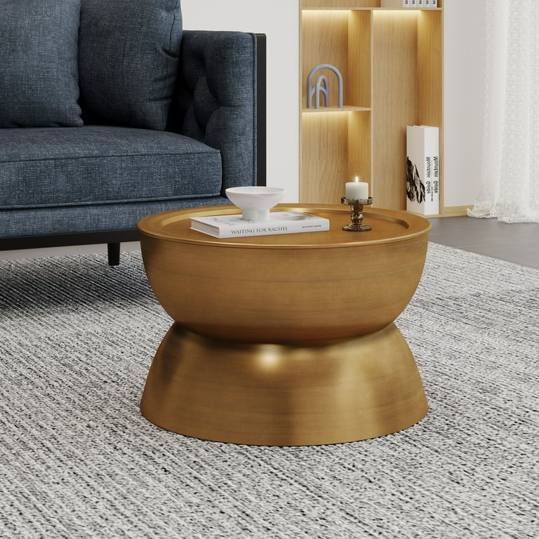 Gold Hourglass Table with Brushed Antique Pedestal Base