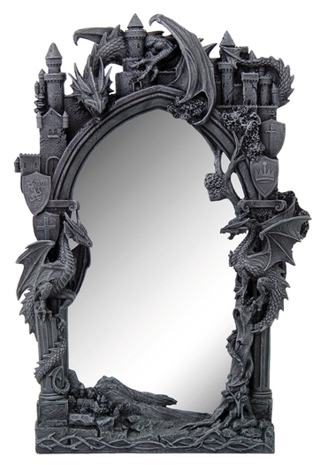 Gothic Mirror with Dragon Motifs, Sculptural Castle Turrets