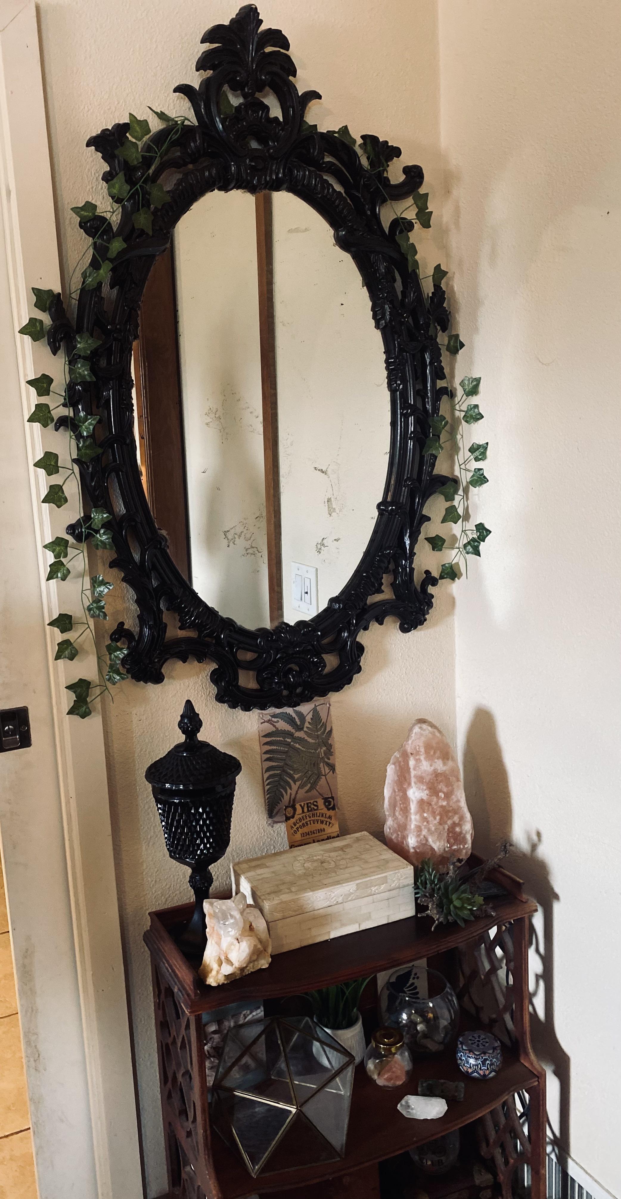 Gothic Mirror with Ornate Frame and Faux Ivy Gallery Accent