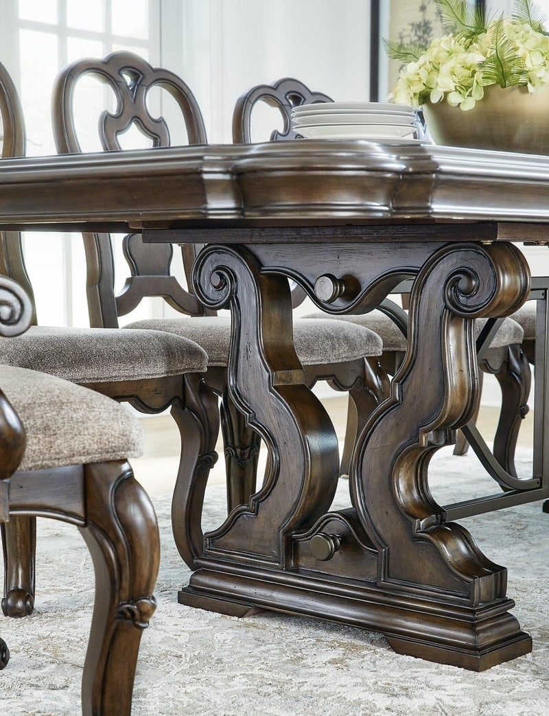 Grand Dining Set with Lyre Back Chairs and Scroll Trestle