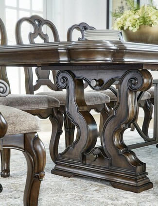 Grand Dining Set with Lyre Back Chairs and Scroll Trestle