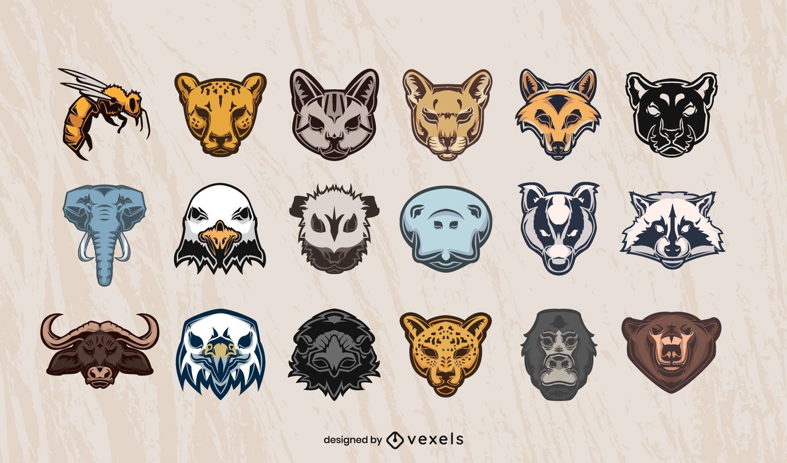 Graphic Elements with Symmetrical Composition Athletic Animal Illustrations