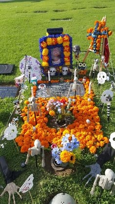 Gravesite Altar Dia de los Muertos Grave with Marigold Border