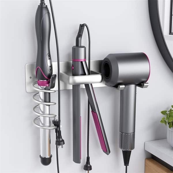 Hair Tool Organizer: Spiral wall mounted brushed silver station