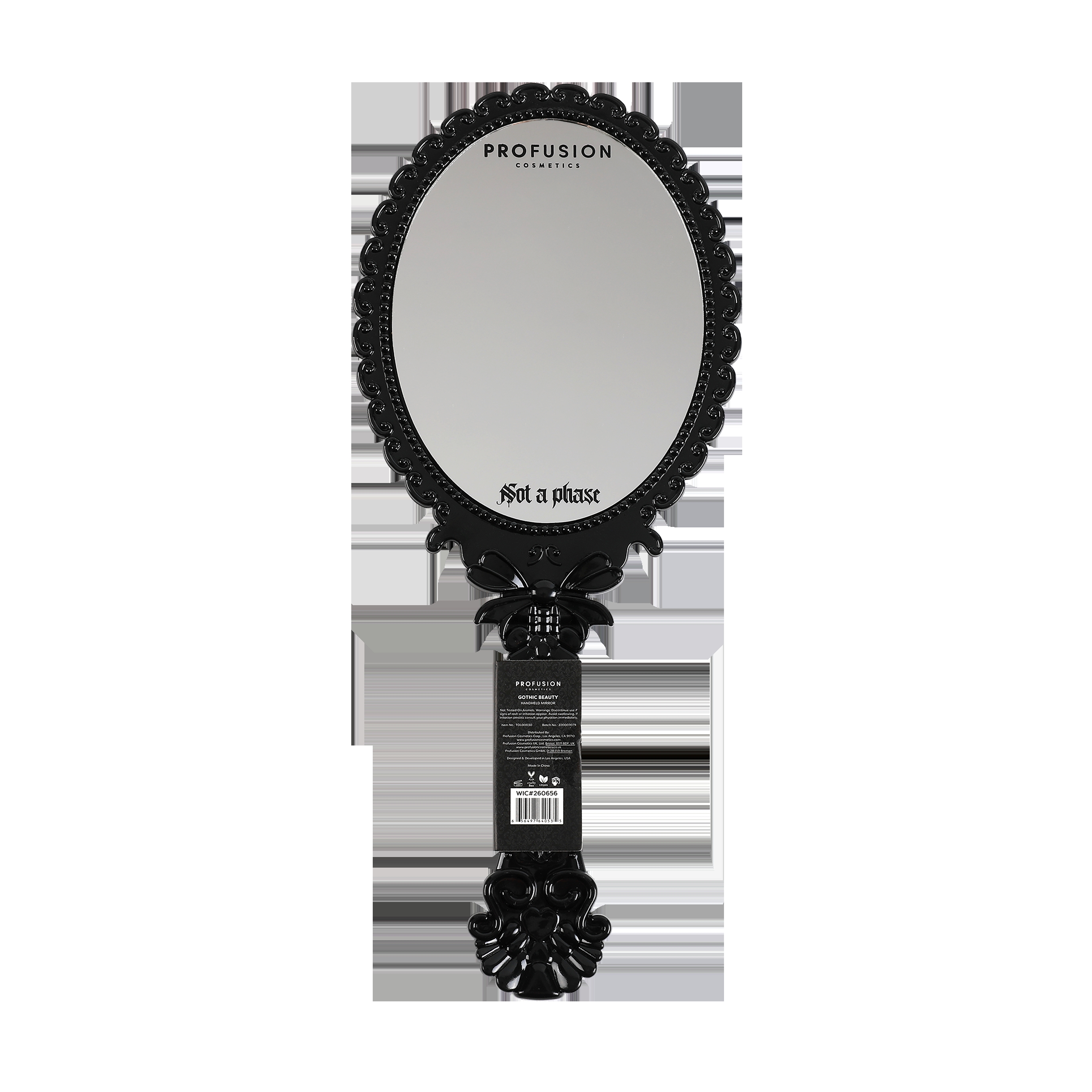 Handheld Mirror with Gothic Lettering and Bow Accent Decor