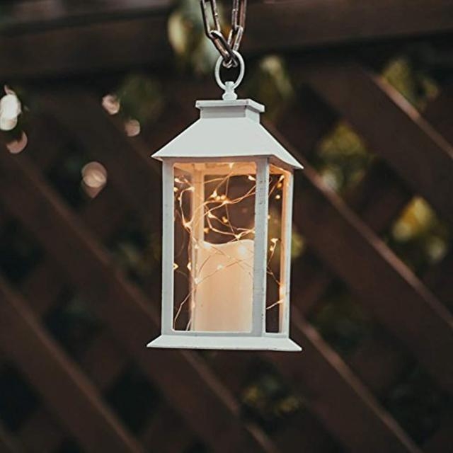 Hanging Lantern: Matte White Metal with Outdoor Hanging Chain Decor