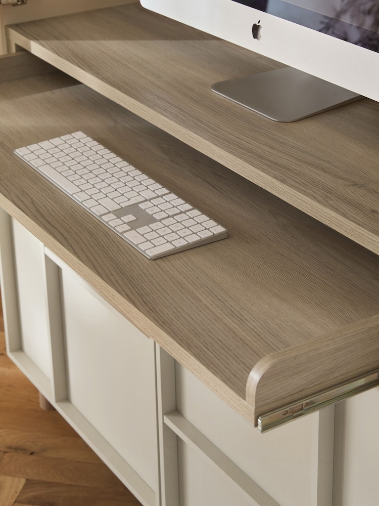 Hideaway Desk Cream Paneled Base Pull Out Workspace