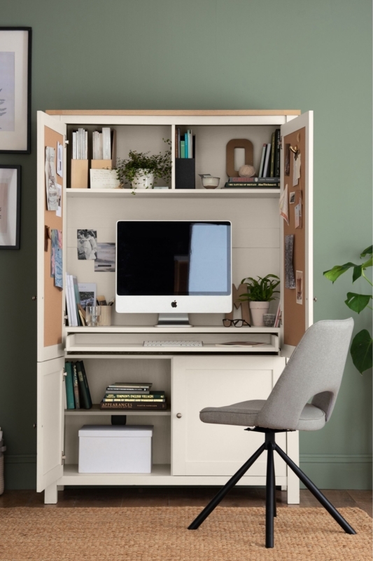 Hideaway Desk Cutout Back Chair Cream Workspace Storage