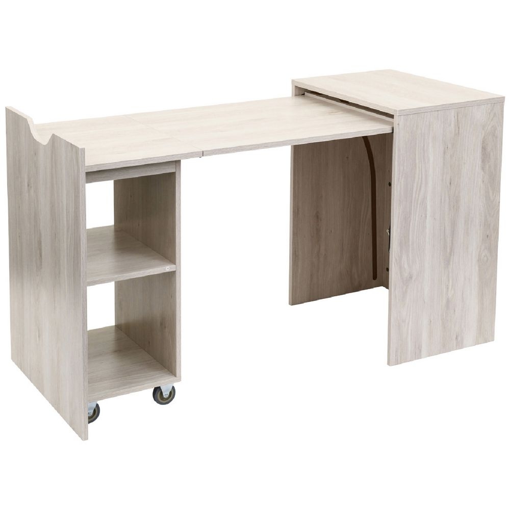 Hideaway Desk Extendable Top Light Oak Storage Desk