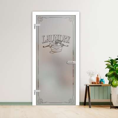 Hinged Glass Door White Metal Frame vintage graphic glass door