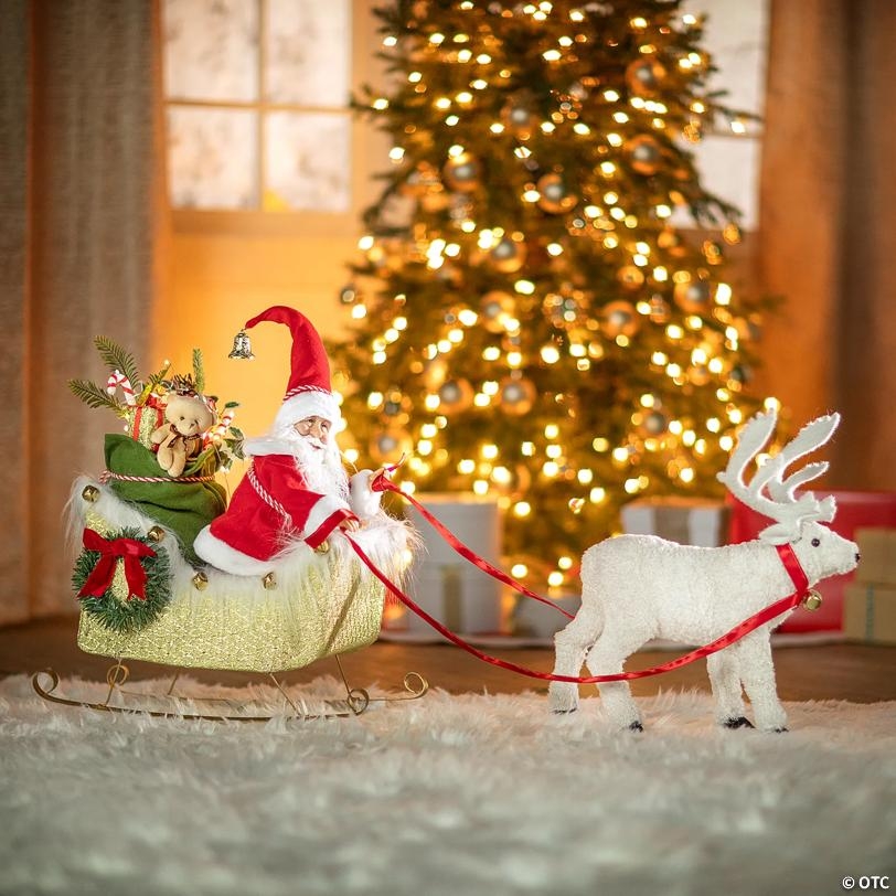 Holiday Decoration: Animated Santa with Glittery Gold Sleigh