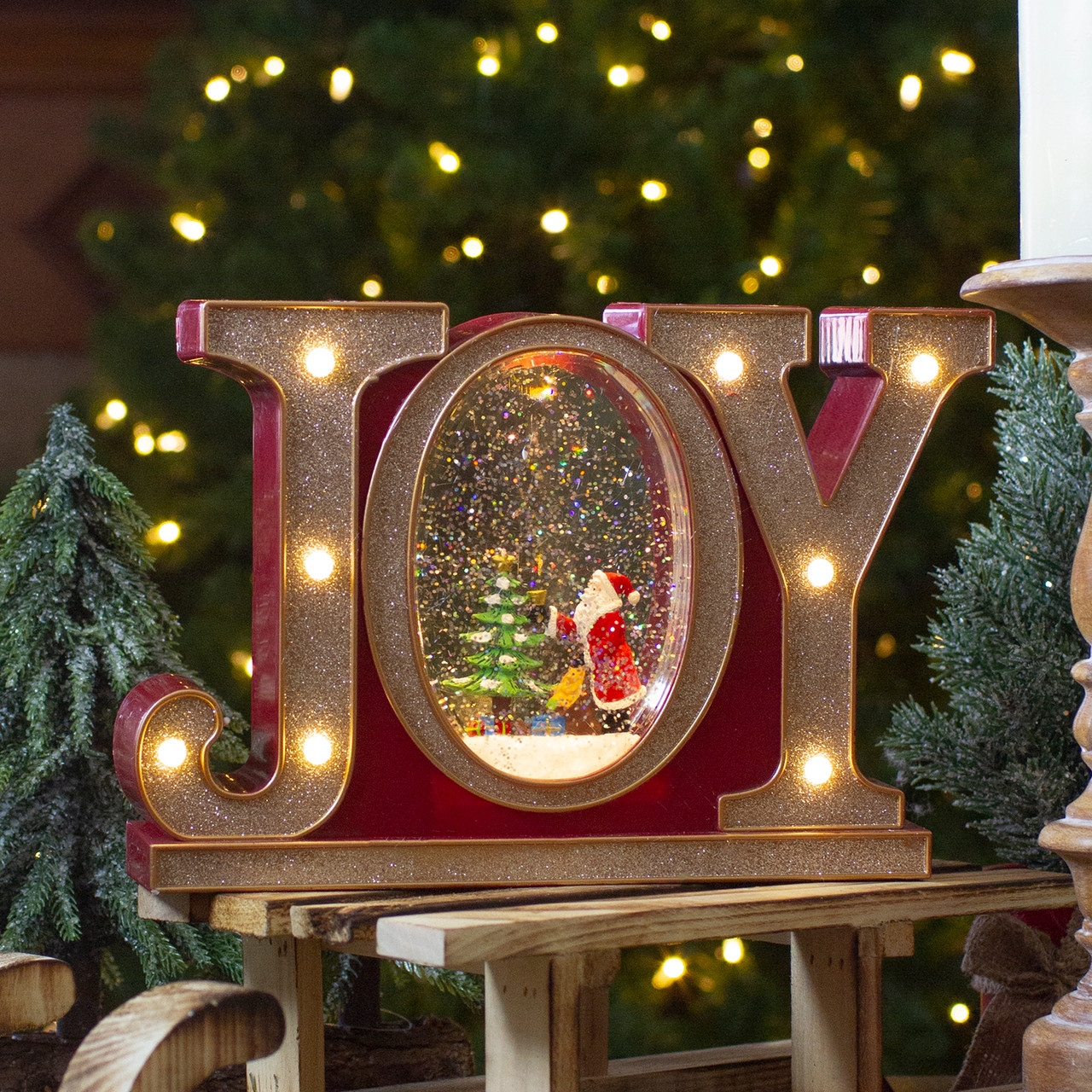 Holiday Tabletop Sign: LED Marquee Integrated Snow Globe