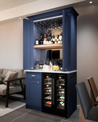 Home Bar Cabinet with Integrated Wine Cooler and Navy