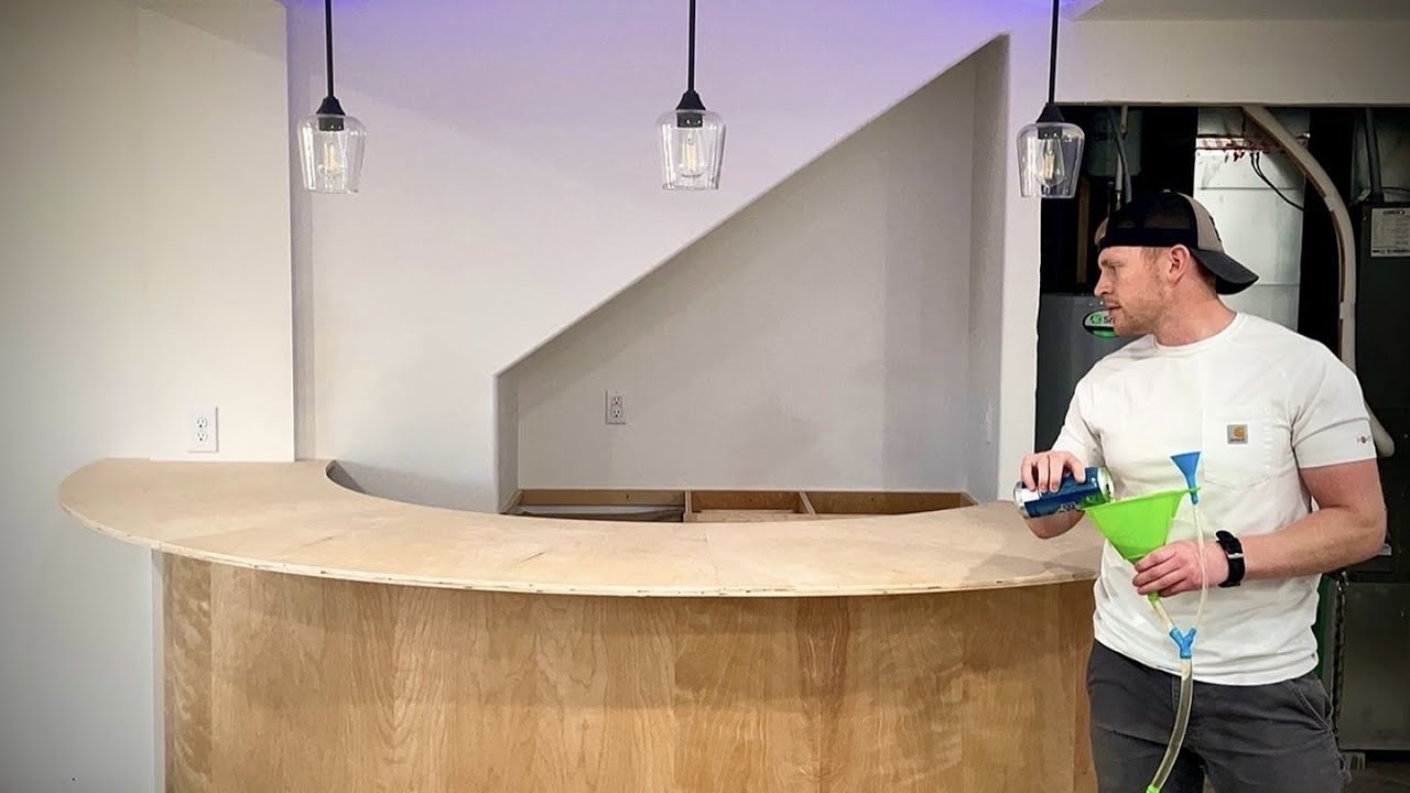 Home Bar: DIY Curved Plywood Top with Pendant Cluster
