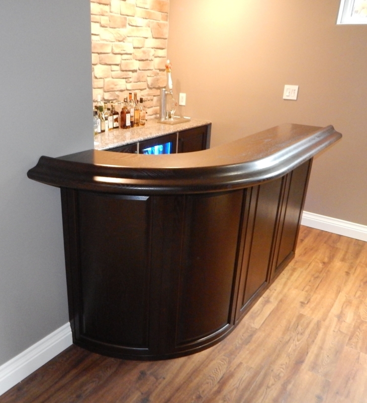 Home Bar: Espresso Curved Front with Bullnose Molding
