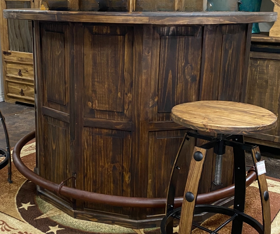 Home Bar: Half Round Shape with Barrel Style Stools