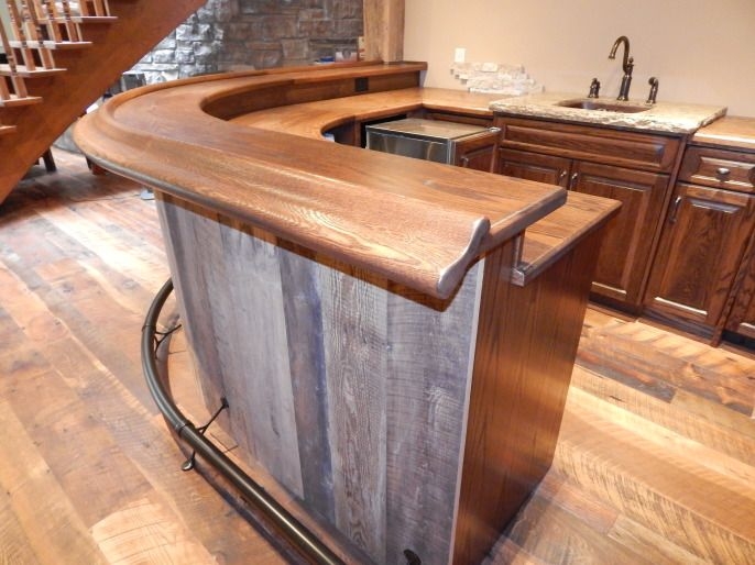 Home Bar: Reclaimed Wood Front with Curved Arm Rail