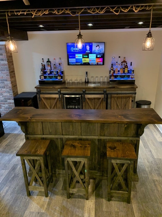 Home Bar Set using Barn Door Hardware and Solid Wood Suite