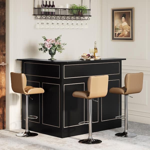 Home Bar with L-Shaped Gold Trim Panels in Matte Black