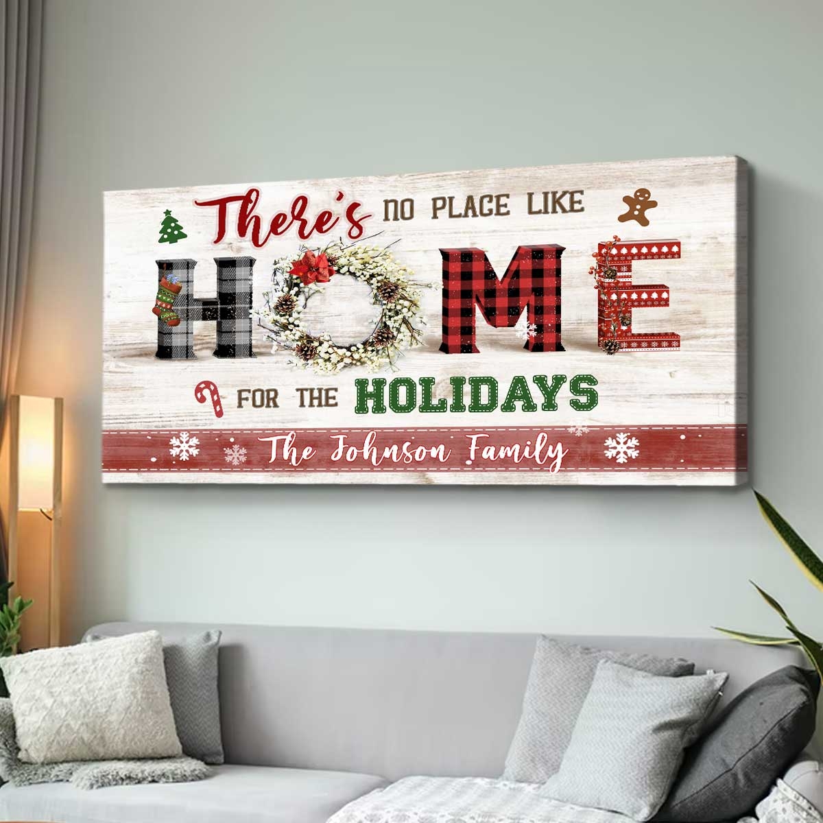 Horizontal Canvas Art Buffalo Plaid Letters Personalized Family Sign
