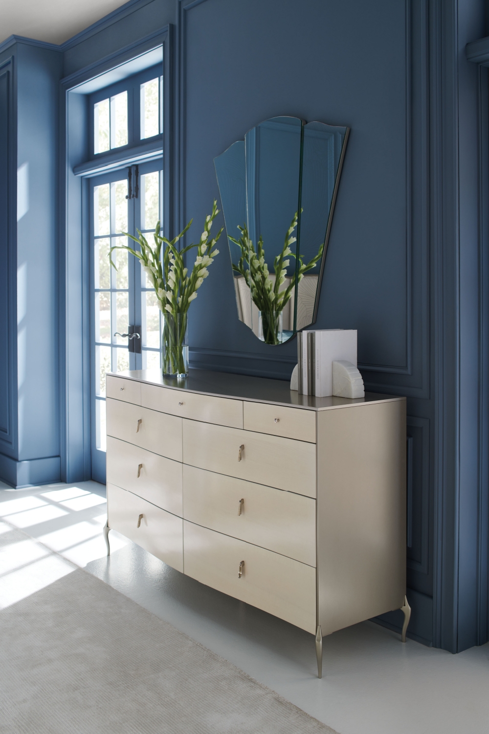 Horizontal Dresser Pearlescent Finish Art Deco Entryway