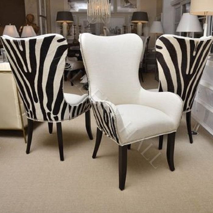 Host Chair with Zebra Print Back and Wingback Silhouette
