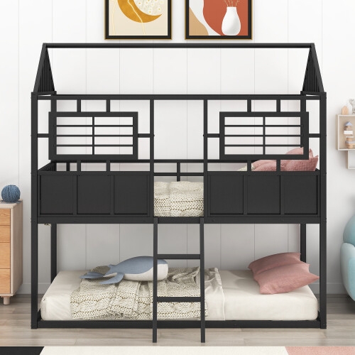 House Bunk Bed Window Panel Guardrails Matte Black Metal