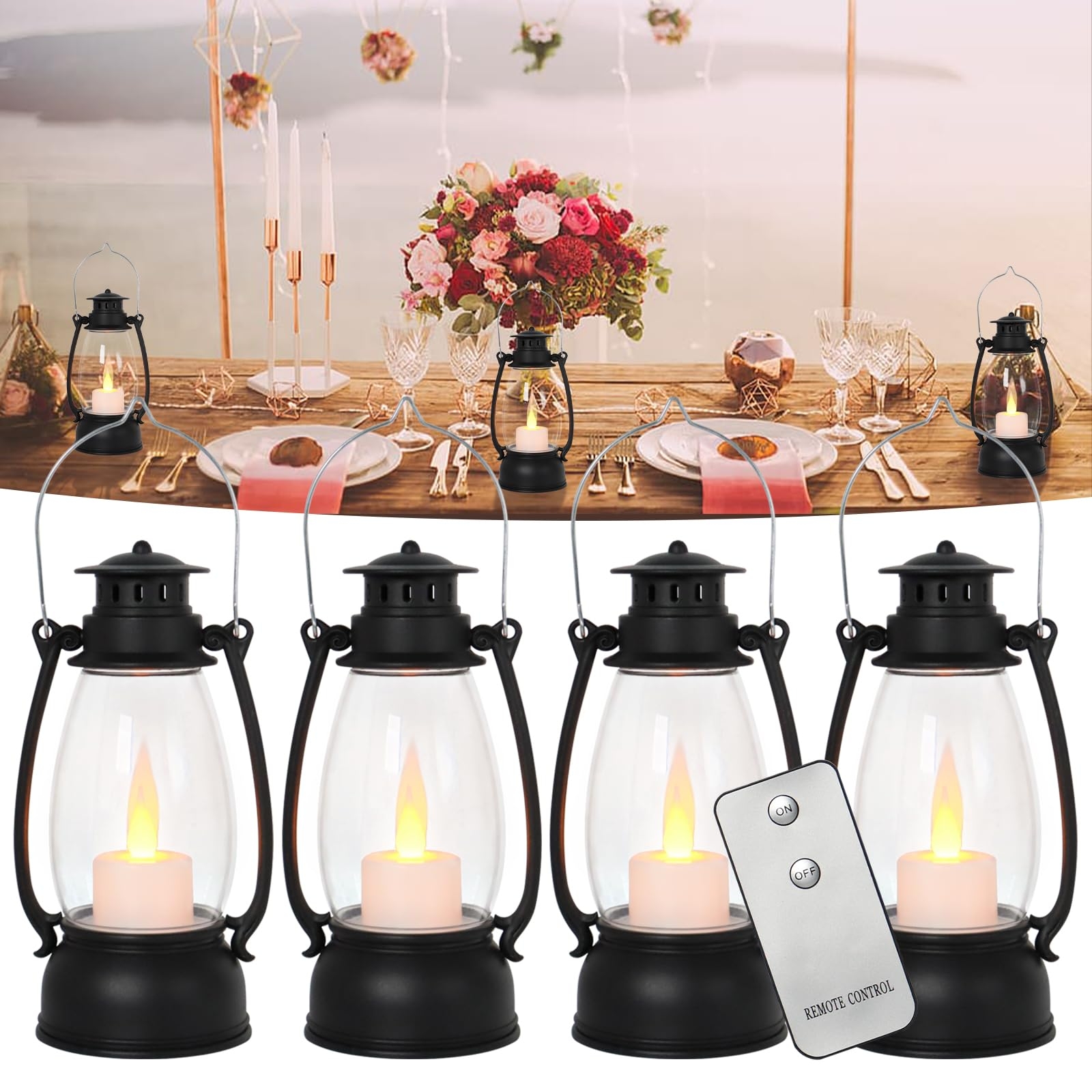 Hurricane Lantern Remote Controlled Vintage Lantern Centerpieces