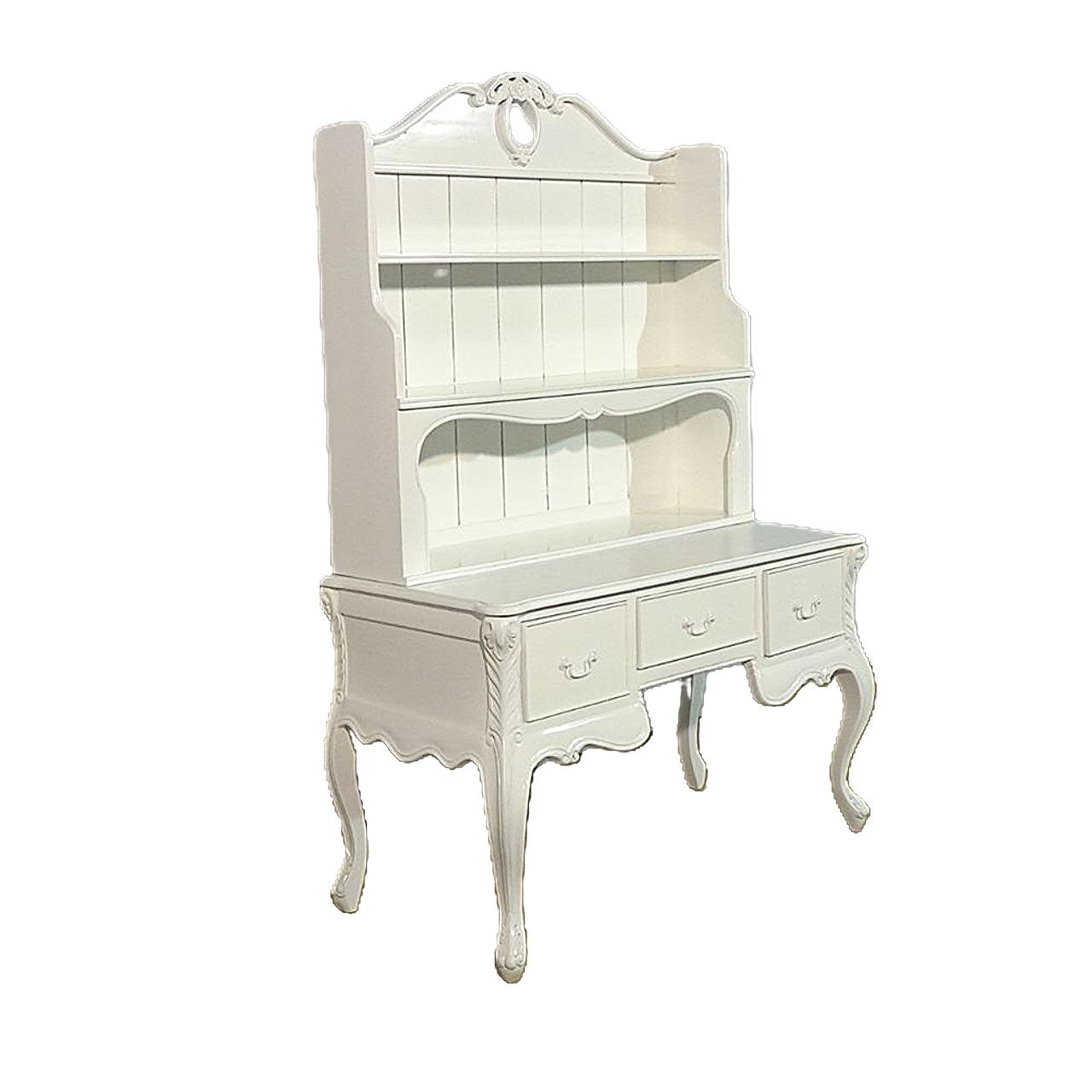 Hutch Desk: Antique White Secretary Desk with Scalloped Apron